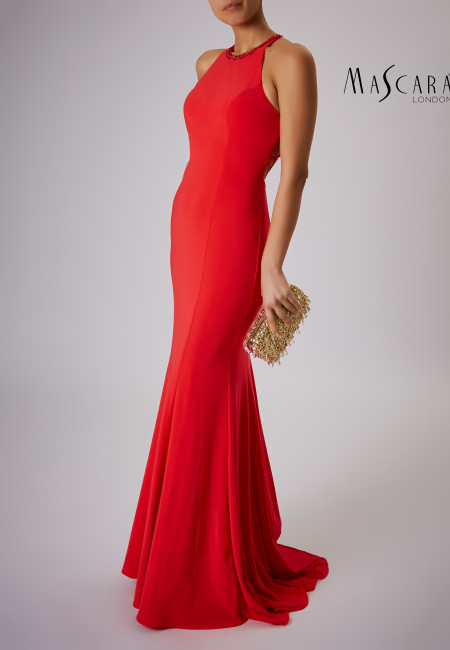 Mascara Red Fitted Jersey Prom Dress / Evening Dress